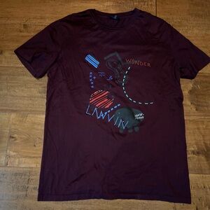 Lanvin Wonder Print Italy Maroon Red Graphic Designer T-Shirt - Men’s XLarge